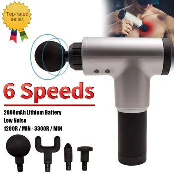 

4 Heads 2000mAh Massage Gun Deep Tissue Percussion 3300r/min Muscle Vibrating Silicone handle Silver