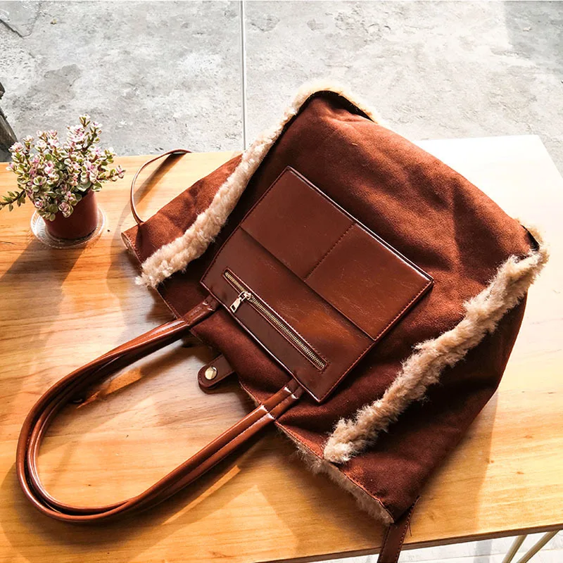 cheap High Quality Lamb Wool Handbag Women Casual Winter Trendy Soft amp;worm Messenger Bag 2019 Female Leisure Cozy Fabric Crossbody Bag