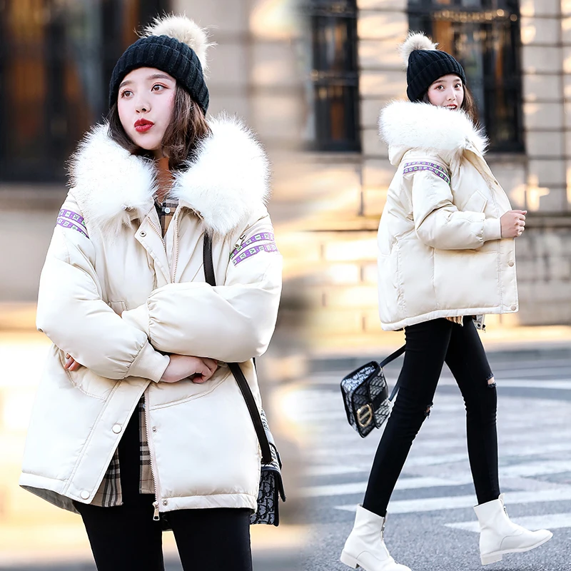 Women 2021 Autumn Winter Jacket Warm Down Cotton Padded Short Parkas Beard Style Fashion Solid Hooded Coats Thick Outwear |