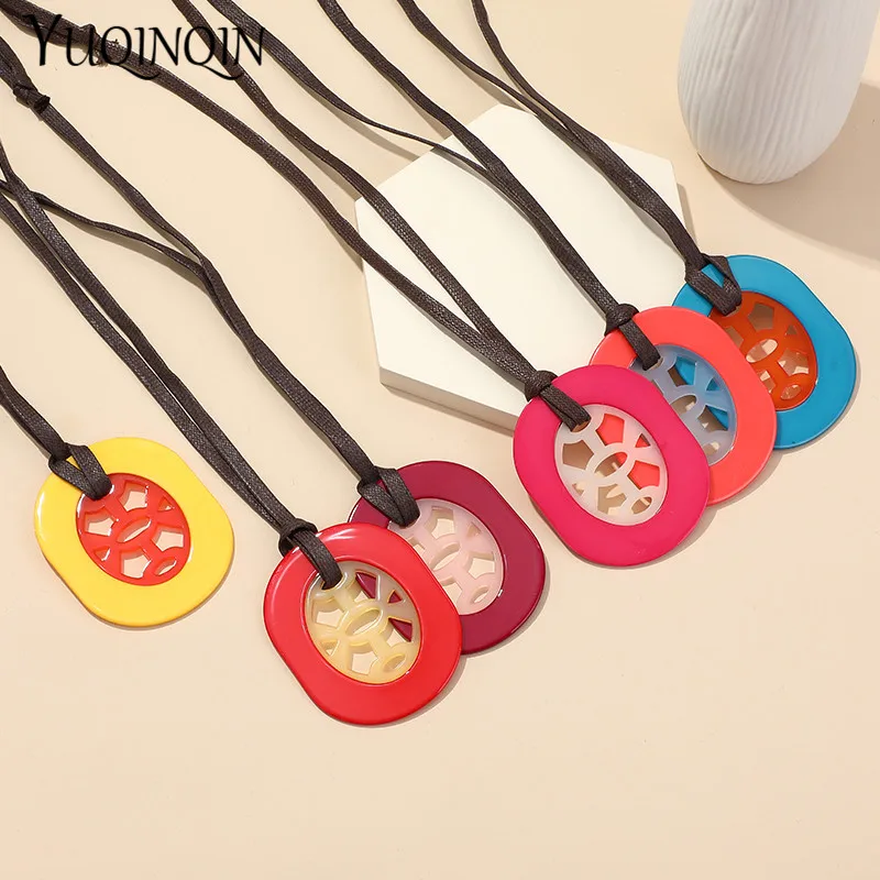 Vintage Fashion Acrylic Big Pendant Necklaces for Women 2021 Statement With Resin Chain Long Necklace Gifts Party Jewelry | Украшения и