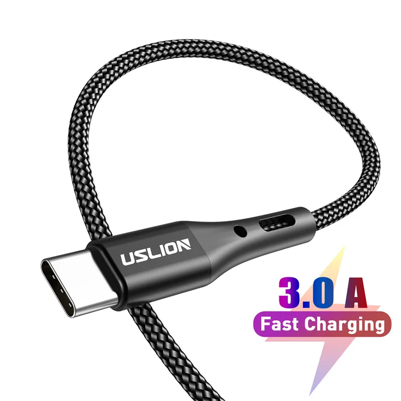 USLION 3A usb type C кабель для передачи данных для samsung Galaxy S10 S9 S8 Xiaomi Redmi Note 7 huawei P20 Быстрая зарядка зарядные устройства для мобильных телефонов - Цвет: Black