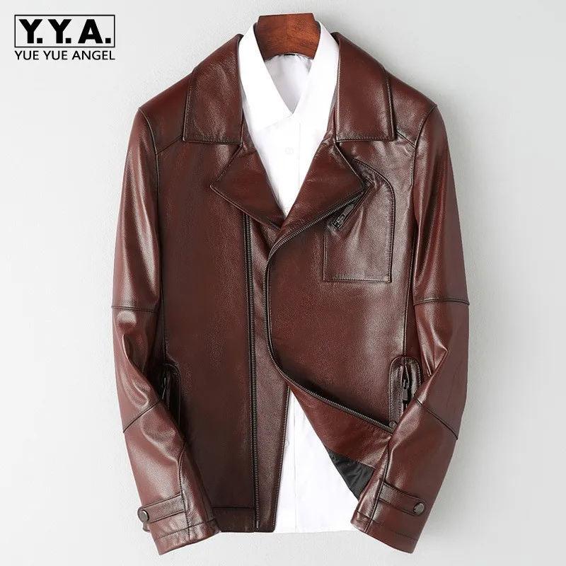 

Brand Real Leather Cowhide Jacket Men Vintage Designer Business Zipper Short Coat Street Slim Fit Biker Jacket Oversize 5XL