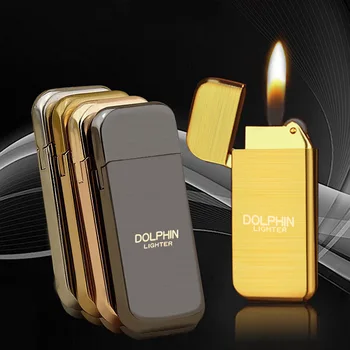 

Portable Ultra Thin Compact Lighter Grinding Wheel Jet Butane Gas Frosted Metal Lighter Men Gift Esqueiro Encendedor Soplete