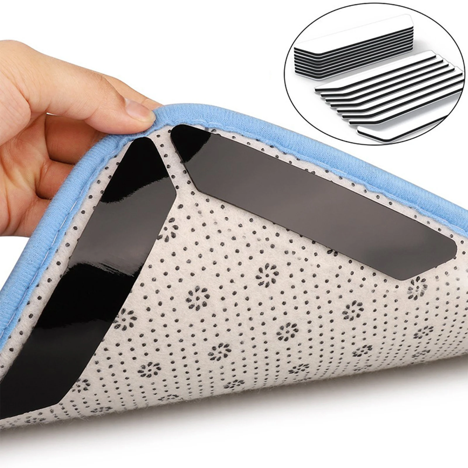 

AA 8 Pieces Rug Gripper, Reusable Household Non-Slip Floor Stickers Anti-Slip Strip for Carpet Floor Mat, Black/White
