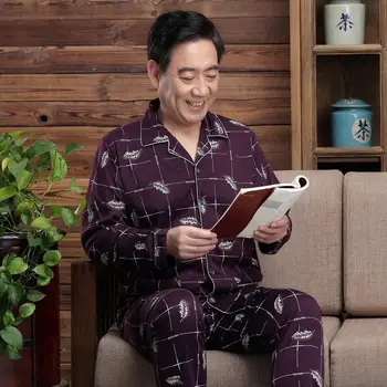 

Pajamas Male Long Sleeve Pure Cotton Spring and Autumn Men Cotton-Thin Greenish Blue Few Middle-Aged Summer Summer Homewear Set