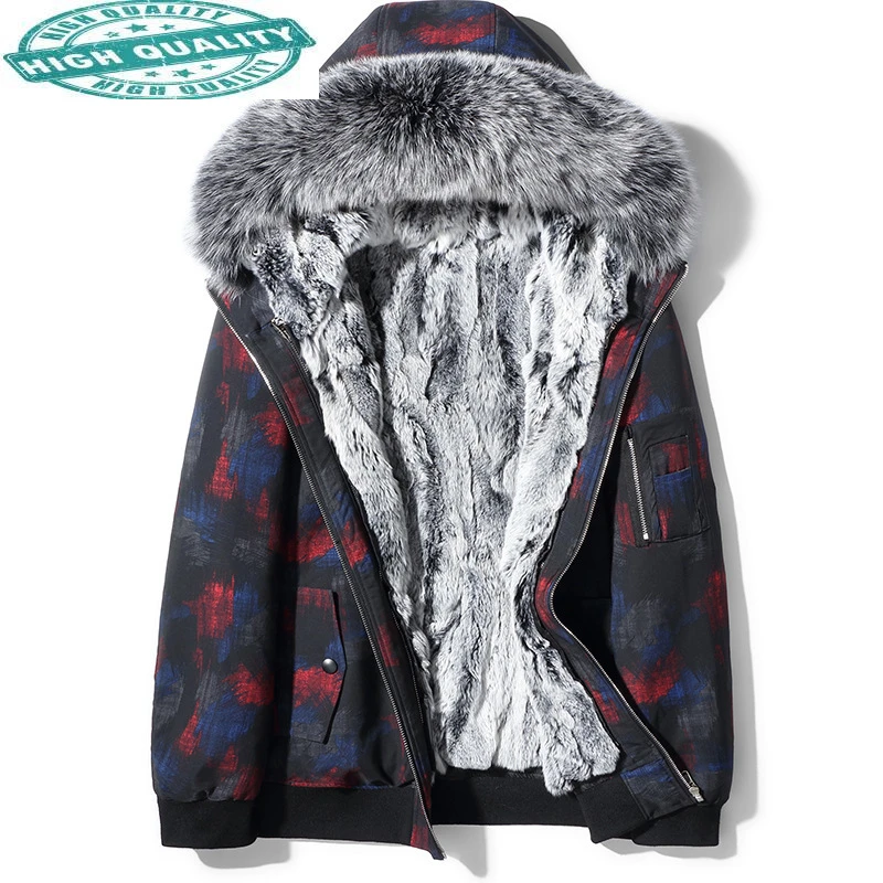Real Winter Coats Liner Rex Rabbit Fur Mens Jackets New Hooded Warm Parkas Men's Casual Clothes Abrigo Hombre SQQ302 bomber jacket sheepskin