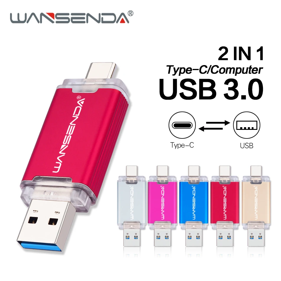 WANSENDA OTG USB 3 0 флеш накопитель 512 ГБ 256 128 64 32 16 ГБ|USB флэш-накопители| |