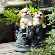 Два жёлтых щенка скрытые в джинсах садовая скульптура статуя цветочный горшок для суккулентных растений наружное креативное Украшение завод балкон цветок