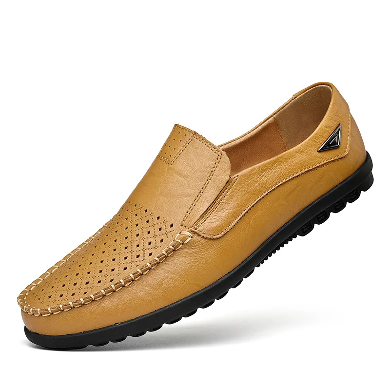 Мужская повседневная обувь в горошек мужская кожаная обувь из натуральной кожи британское Вождение мужской обуви дышащая обувь без застежки - Цвет: yellow hole