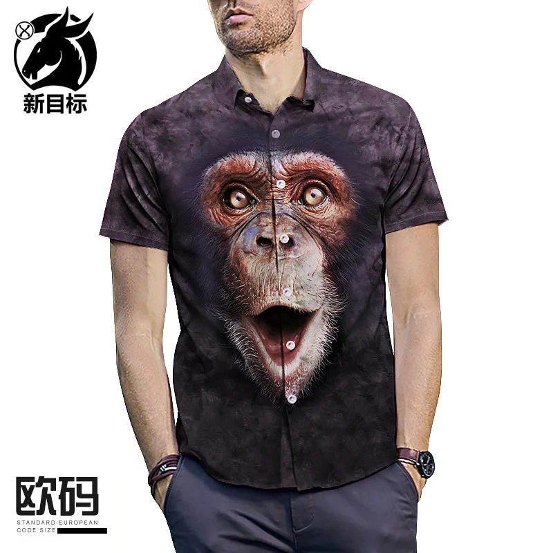 Рубашка Gorilla, лето 2019, большой размер, мужская одежда с принтом, короткий рукав, Повседневная Уличная рубашка, отложной воротник, топы