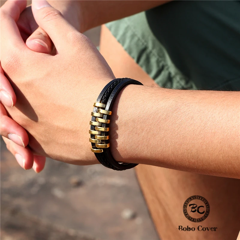 Модный многослойный браслет из натуральной кожи для мужчин и женщин золотые