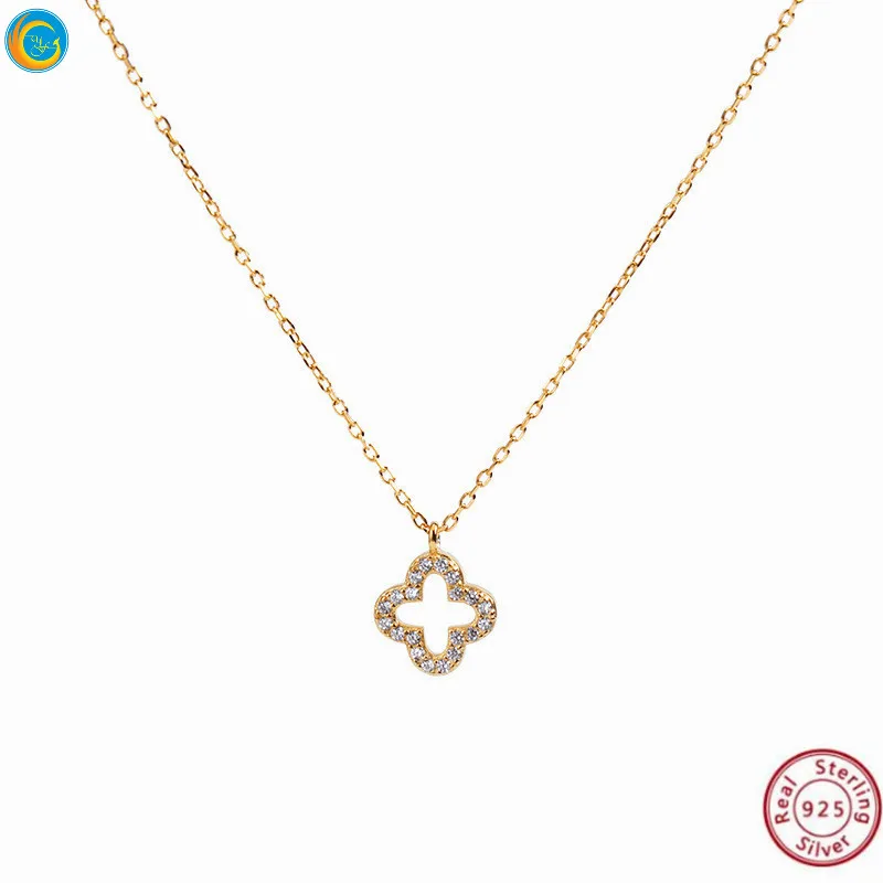 

s925 fashion gold four leaf clover pendant necklace for women YF223A