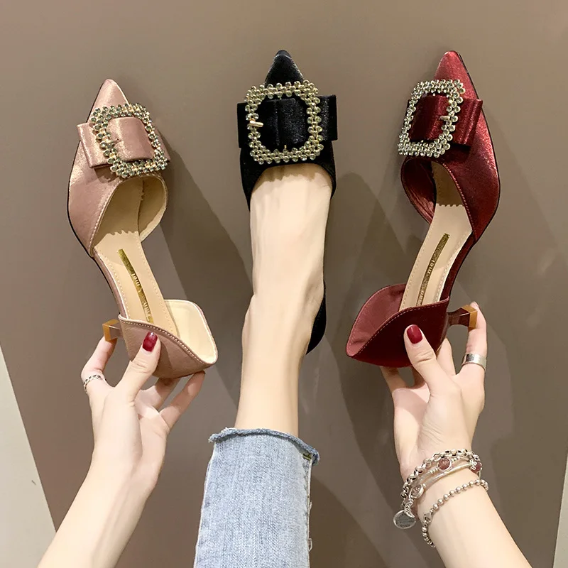 

Sandals Women's 2019 Summer New Style Korean-style Versatile Closed-toe Hallow Sandals Online Celebrity Man-made Diamond Stilett