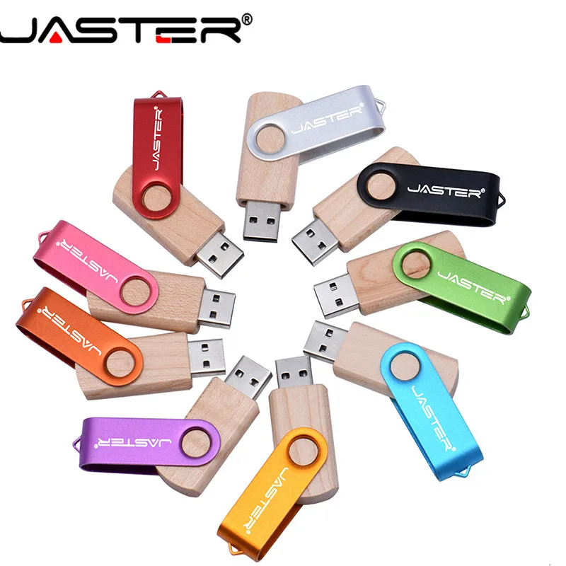 Флэш накопитель JASTER Лидер продаж деревянный + цветной металлический вращающийся