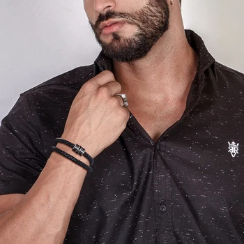 

SKINNY BLACK DOUBLE WRAP BRAIDED LEATHER BRACELET FOR MEN JEWELRY