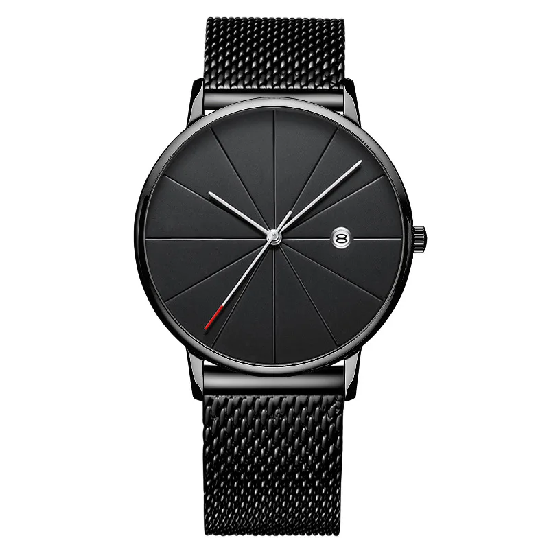 

Creative Burst Goods Watch Non-Logo Simple Ultra-Thin Calendar MEN'S Watch High-End Mesh Belt Leather Belt Quartz Watch