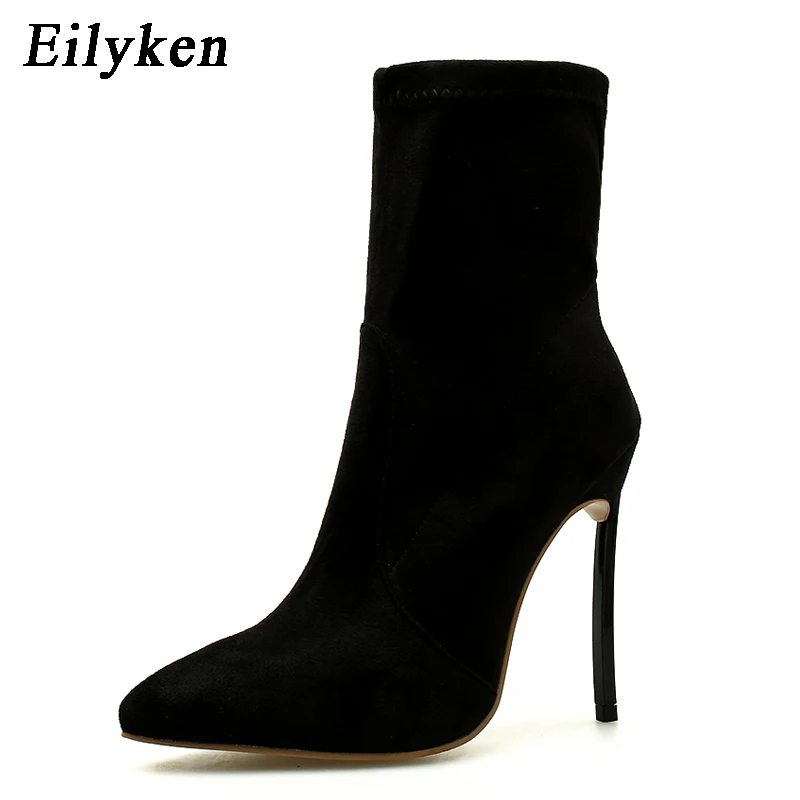 Black Eilyken/Новинка года; модные зимние женские ботильоны зеленого цвета со змеиным рисунком; женские полусапожки с острым носком на высоком каблуке; Размеры 35-42 - Цвет: Black