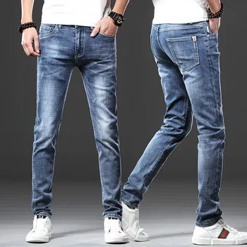 

2019 new men's jeans slim legged pants Korean trousers spring summer autumn casual pants men's hair