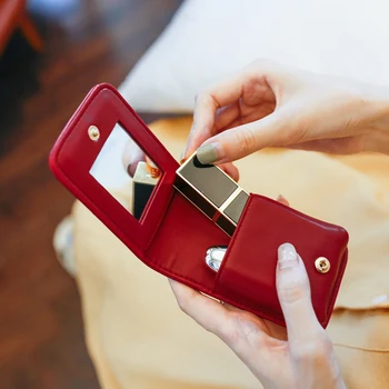 

With mirror lipstick bag storage small mini makeup cosmetic bag portable portable ins wind cute lipstick box