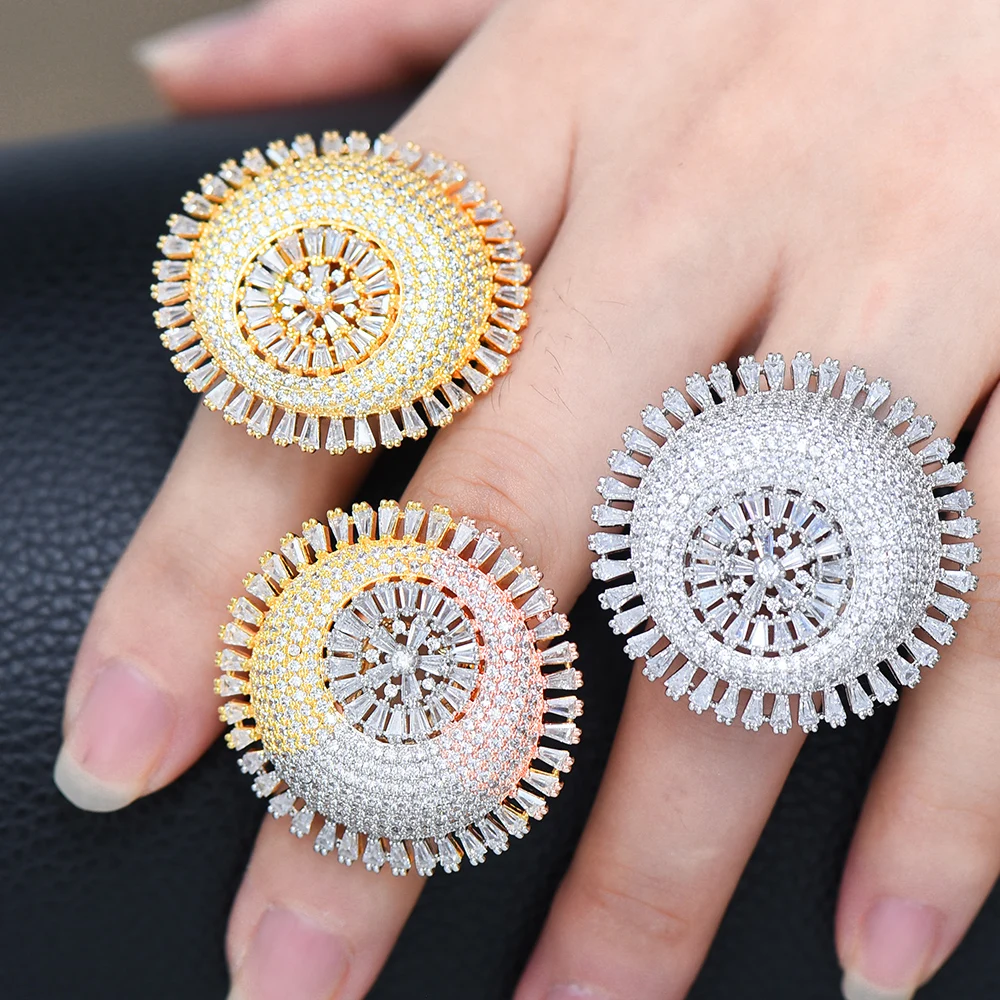 Full Rhinestone Big Flower Ring for Women Girls Korean Fashion Cute Hollow  Double Finger Rings Statement Jewelry Accessories - AliExpress