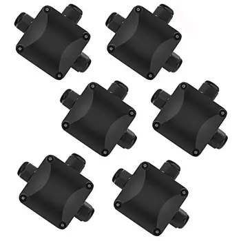 

Junction Box Cable Connector, 6PCS Larger 3-way Outdoor Light Connector IP68 Waterproof- Black Electrical External Coupler Cable