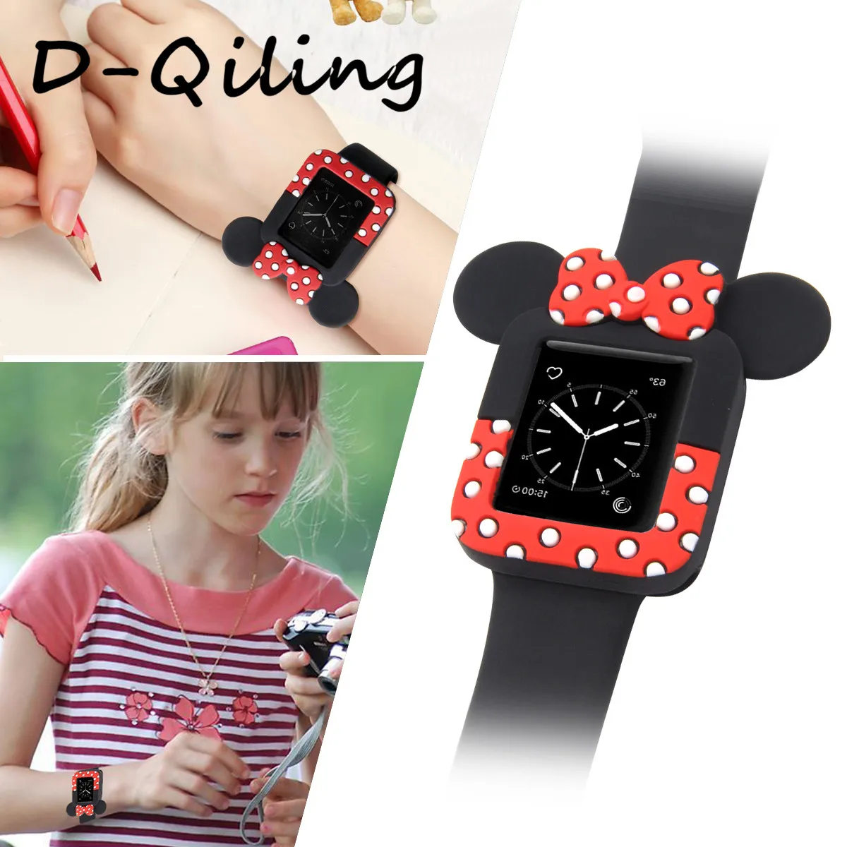D-QilingCover для apple watch, чехол, серия 3, 2, 1, 38 мм, 42 мм, защитная лента для iWatch, силиконовый чехол с мультяшным дизайном для Минни-банта