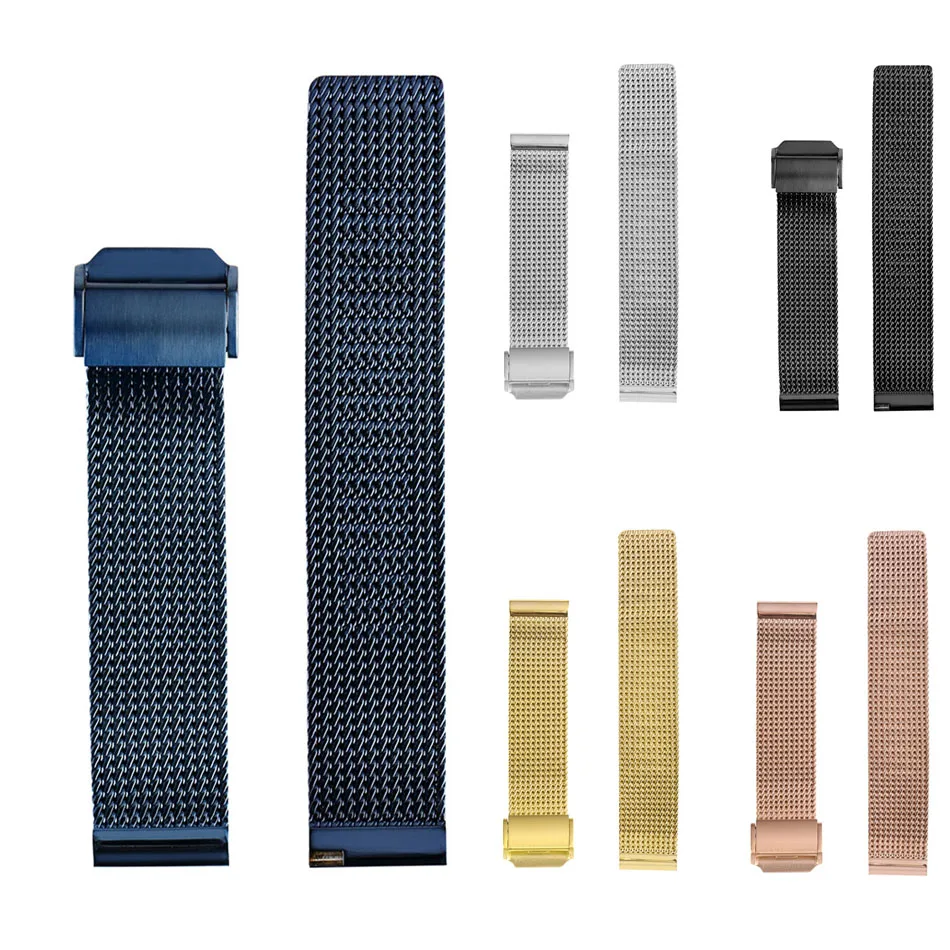Solid Color 18mm/20mm/22mm Width Mesh Stainless Steel Watch Bands 5 Colors Choice Hook Buckle Metal Replacement Strap | Наручные часы