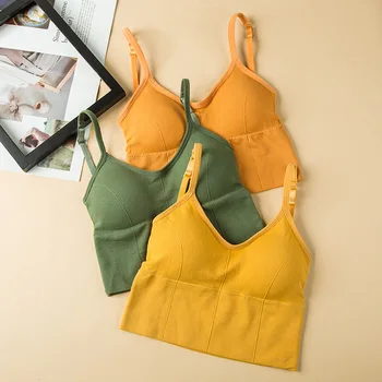 

Women Tank Crop Top Seamless Underwear Female Crop Tops Sexy Lingerie Intimates With Removable Padded Camisole Femme Fashion