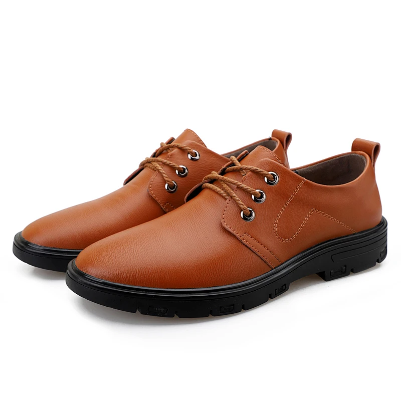 Quality Leather Shoes Men Flats Size 38-44 Comfortable Mens Casual Shoes Sneakers Outdoor Loafers Men business Shoes%007 - Цвет: Коричневый