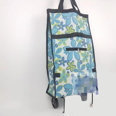 Blue flowers Маленькая переносная Тележка для покупок, органайзер для еды, сумка на колесиках, складные сумки для покупок, купить Сумка для овощей, буксировочная посылка - Цвет: Blue flowers