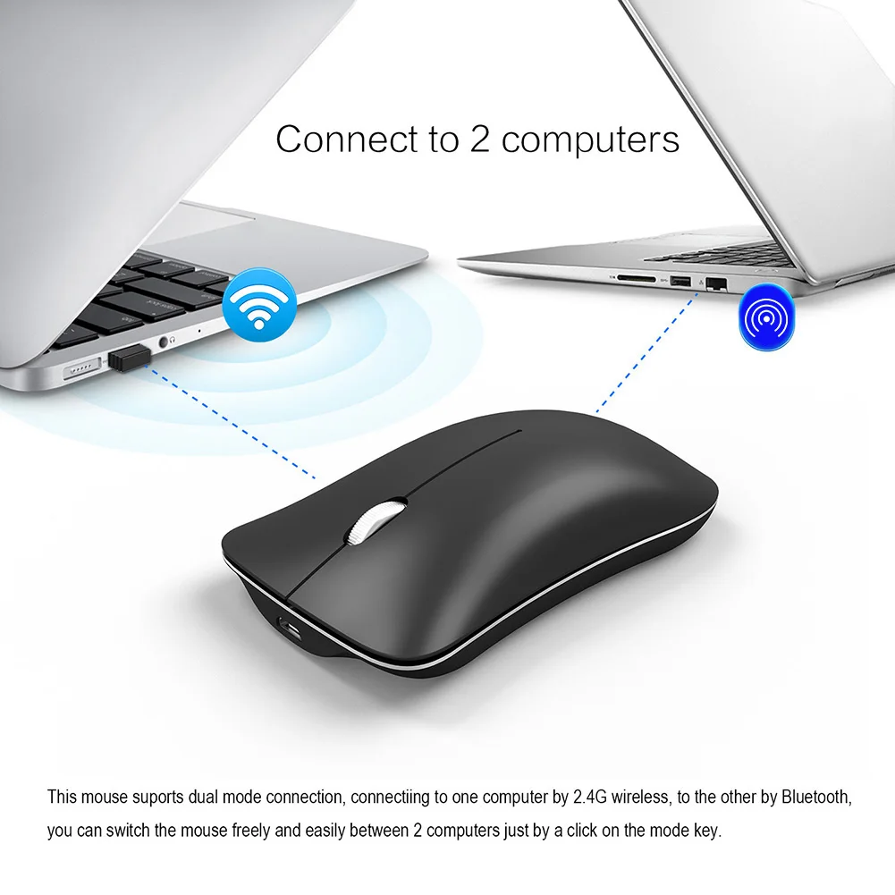 Беспроводная bluetooth-мышь, перезаряжаемая компьютерная мышь, Игровая USB мышь 2,4G, оптическая эргономичная мышь для ПК и ноутбука