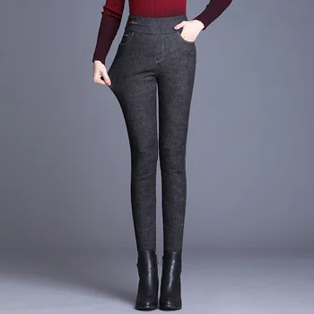 

2019 New Winter Warm Thick Elastic High Waist Casual Stretch Skinny Pencil Pants Jeans Ladies Duck Down Denim Trousers Plus Size