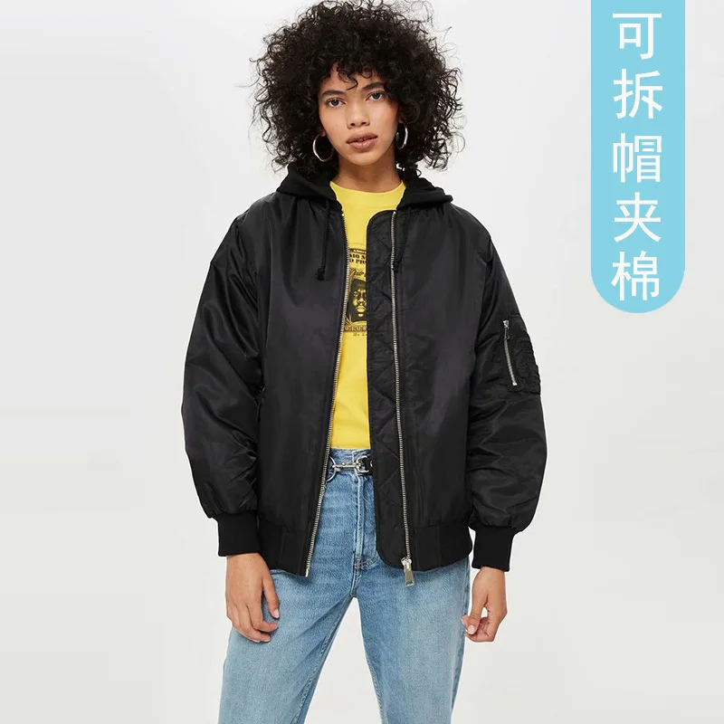 

Series Hot Selling 2018 New Products Deconstructable Hooded-Padded Jacket Women's 2018 Europe And America Workwear-Style Basebal