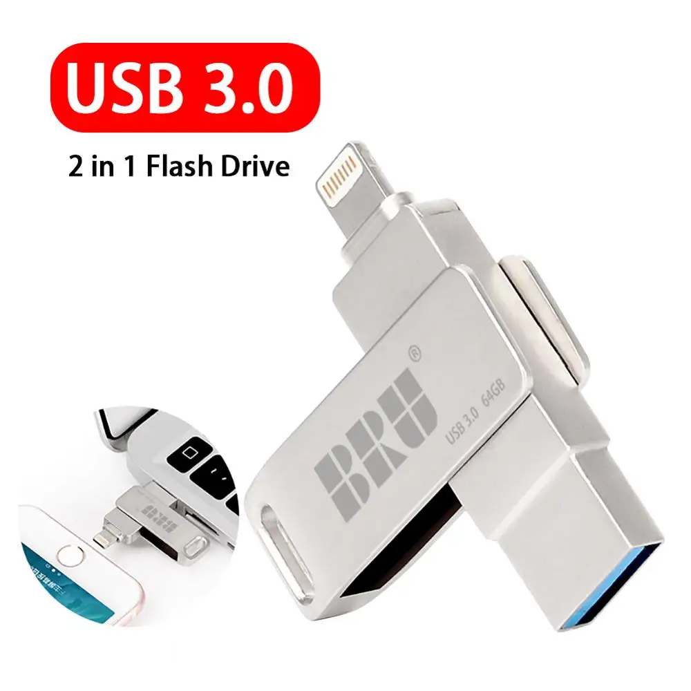 128GB Chiavetta USB per Phone 4 in 1 Memoria USB OTG Memory Stick 3.0 Flash Drive Pen Drive Compatibile Con Smartphone iOS 8.0 Android USB Micro USB Tipo C Porta Nero