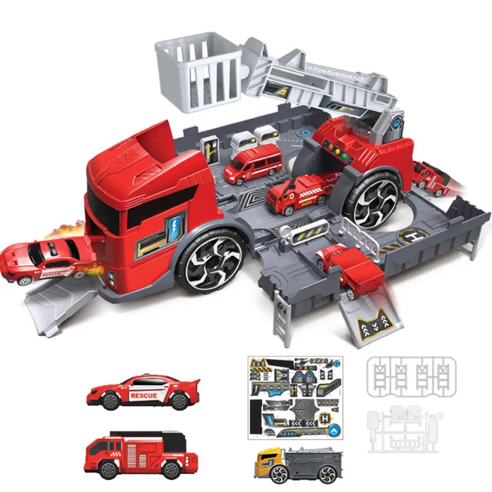 Pokich детский симулятор пожарная техника Автостоянка образовательный Выдвижной Автомобиль набор для детей Модель автомобиля игрушки - Цвет: red