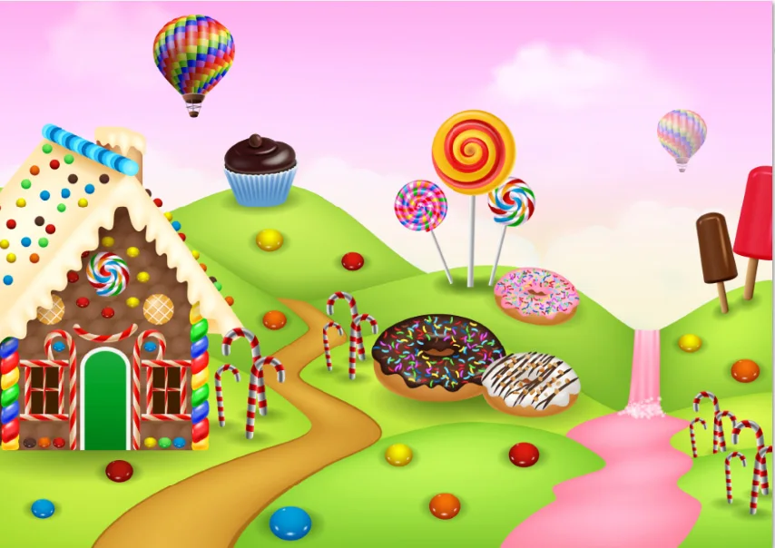7x5ftSweetCityCandyLandCandylandHouseAirBalloonsCustomWrinkle