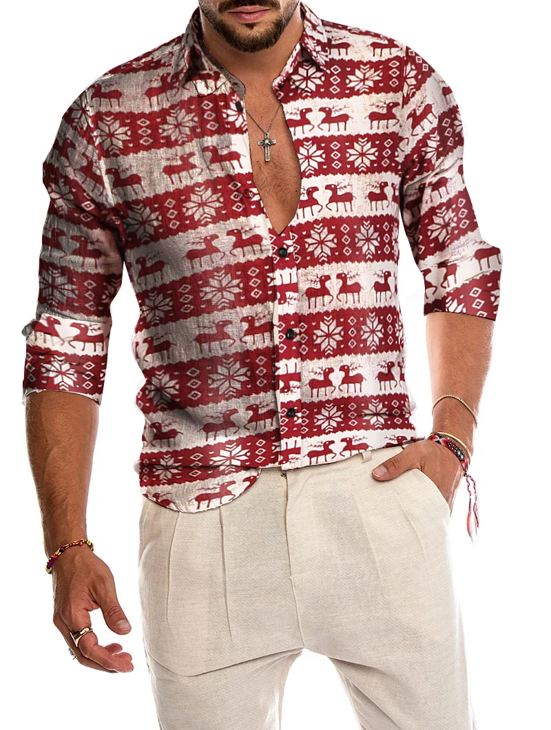 Camisa para hombre 2021 camisa неофициальных fiesta de Navidad con botones camisas сьервос y copos nieve mu|Повседневные рубашки| |