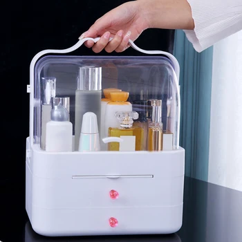 

Dust-Proof Makeup Organizer, Cosmetic and Jewelry Storage with Dustproof Lid, Display Boxes with Drawers for Vanity, Skin Care P