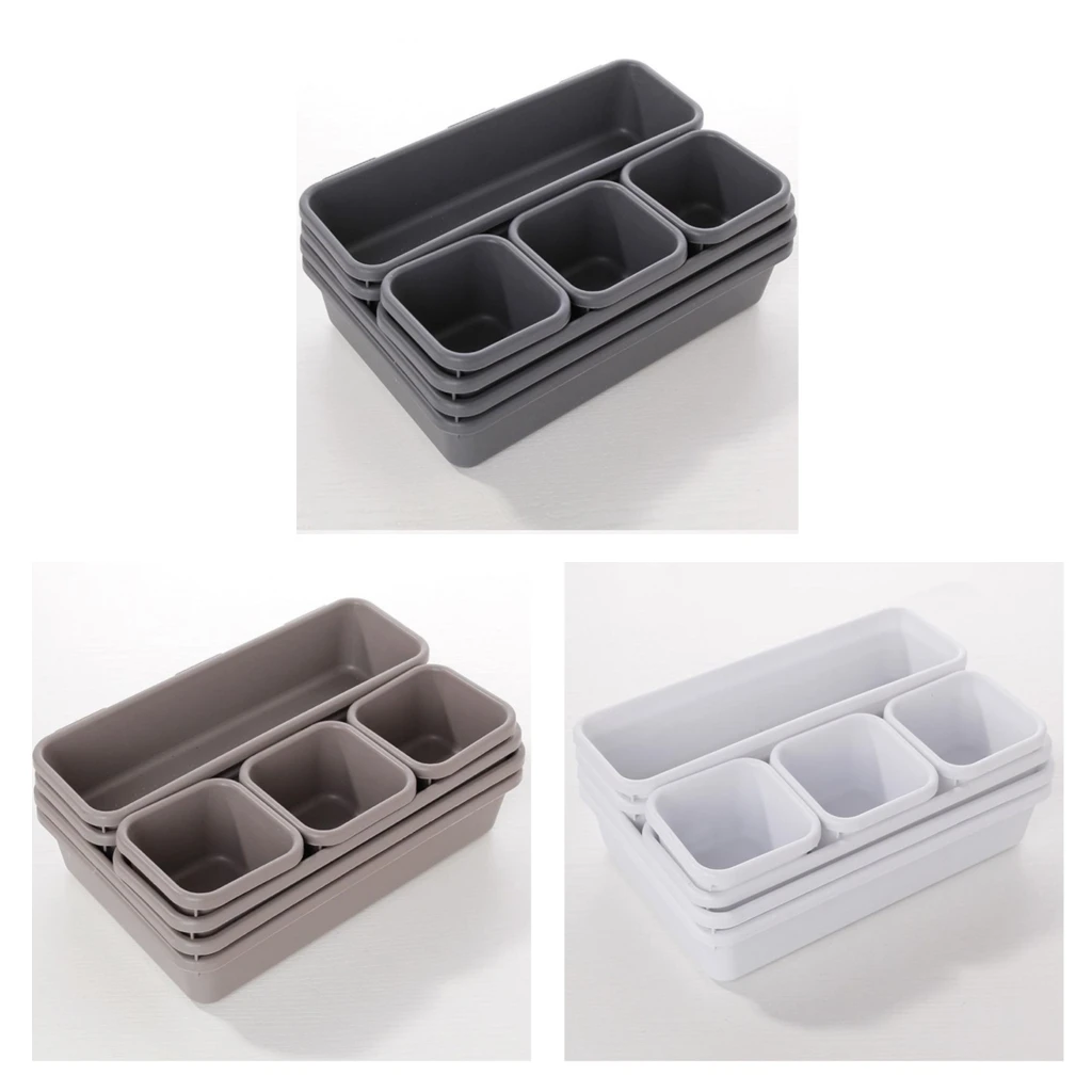8x Interlocking Drawer Organziers Tray Makeup Storage Box Houseware Containers