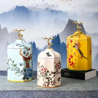 Color Flower Bird Golden Deer Candy Jar Ceramic Storage Bottle Household Nut Tea Tin Moisture-proof Storage Box Porcelain Crafts 2