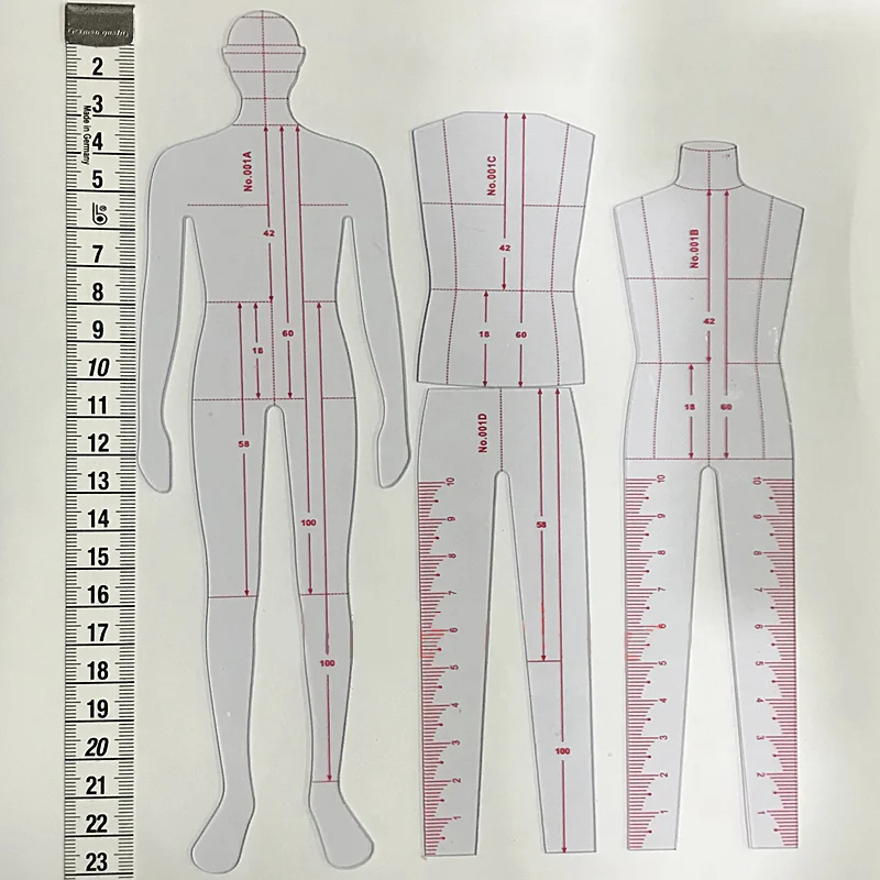 

4PCS Handmade Drawing Line Male Dynamic Template For Cloth Rendering DIY Sewing Ruler Garment Tools