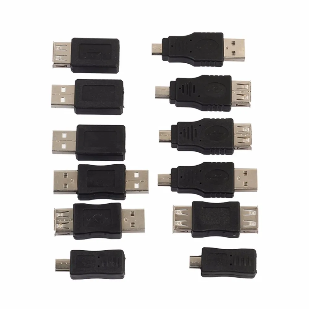 Универсальный 12 шт USB 2,0 мужчин и женщин микро-usb; Мини Портативный Changer высокоскоростной адаптер Набор насадок черный разъем