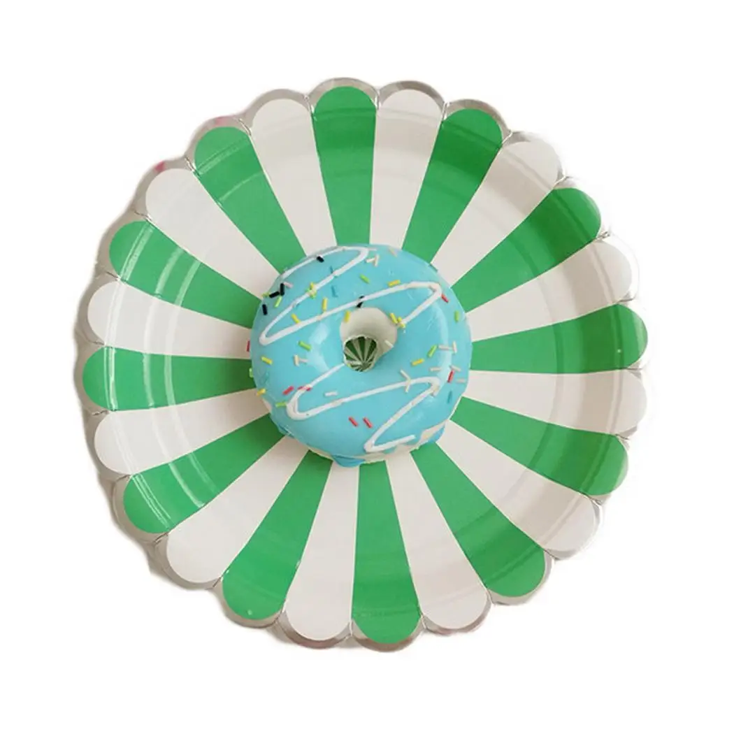 8 шт креативные полосатые тарелки с изображением различных персонажей одноразовая посуда для вечерние - Цвет: green 7in
