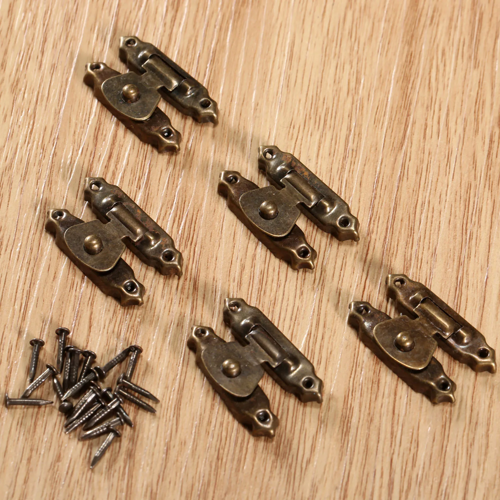 Mini Jewelry Gift Wine Box Wooden Case Hasp Lock Drawer Latches 5Pcs Decorative Brass Suitcases Hasp Latch Hook with Nails jewelry box hasps decorative latches