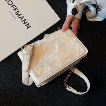 

Sequins Square Crossbody Bag 2020 Fashion New High quality PU Leather Women's Designer Handbag Chain Shoulder Messenger Bag