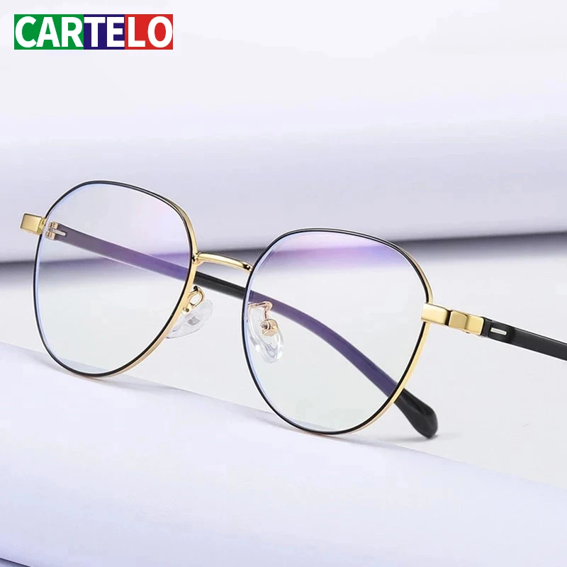 

CARTELO Fashion Metal Clear Lens Eyeglasses Black Female Anti Blue Ray Glasses Women Anti Blue Light Computer Glasses Cool