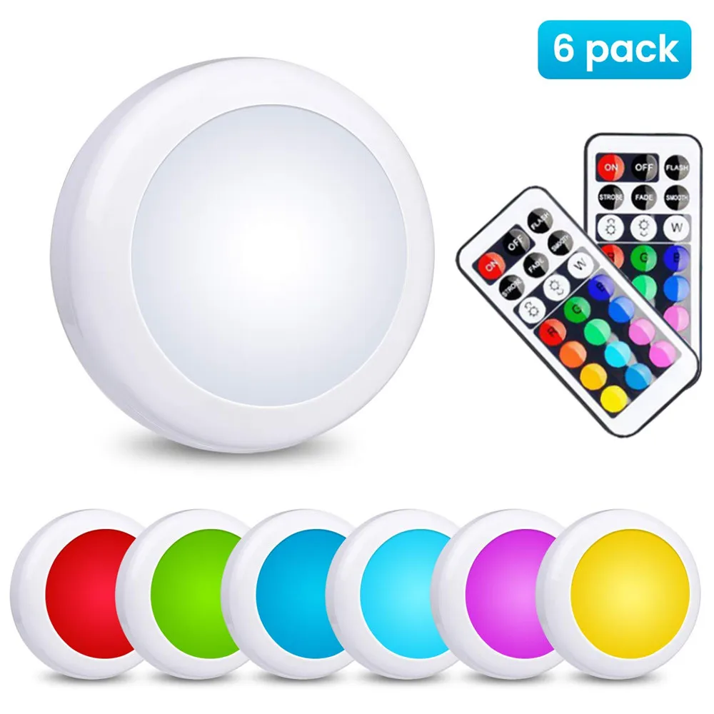 

New Wireless LED Under Cabinet Light Dimmable Touch Sensor LED Puck Lights RGB 13 Colors For Close Wardrobe Hallway Night lamp