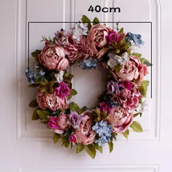 

40cm Artificial Peony Wreath Handmade Garland Home Wall Decor Prop Decoration Wedding Wreath Girls Bride Decor Supplies