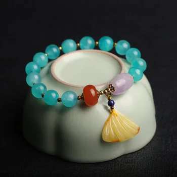 

Original Design Natural Tianhe Stone Duobao Bracelet with Honey Wax South Red Pendant