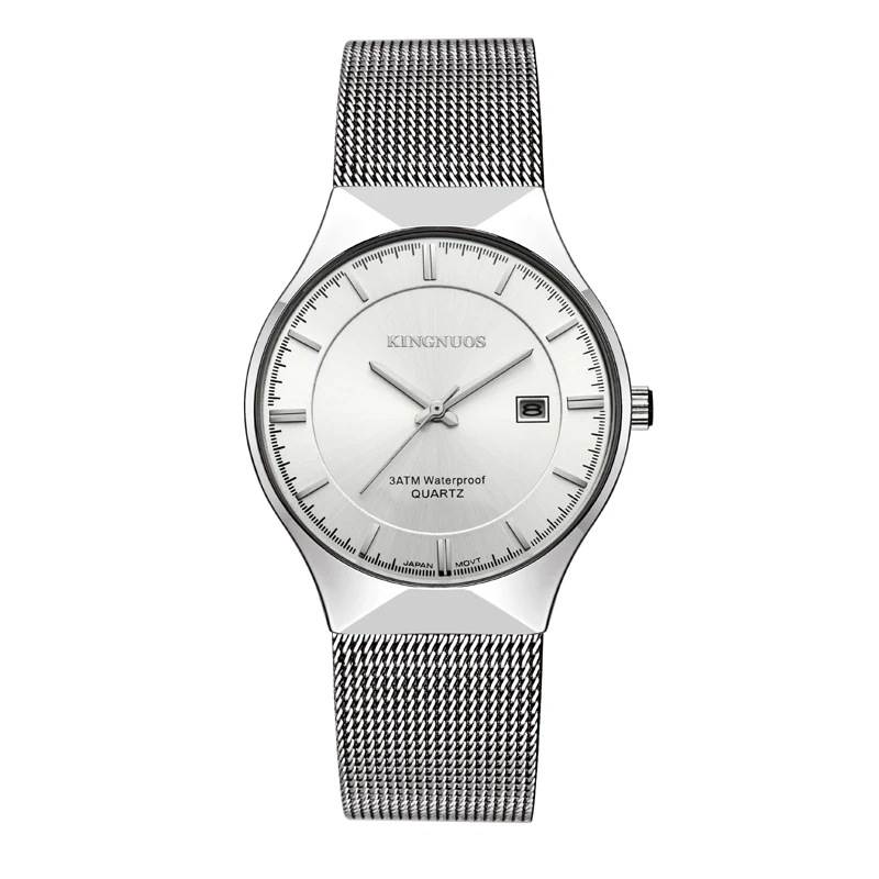 KINGNUOS 2020 Men and women couple steel mesh belt calendar waterproof watch ultra-thin simple fashion new watch